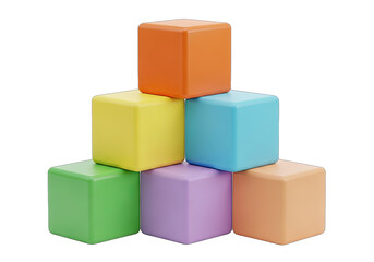 Obraz premium Stacked Colorful Cubes Pyramid with Rounded Edges on Transparent Background 3D Render