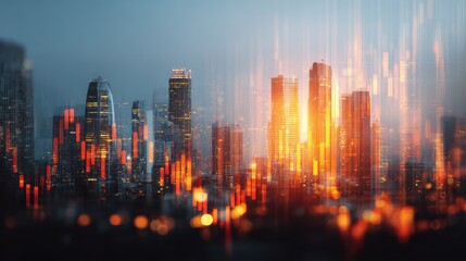 stock marketing hologram on modern city background business trading concept double exposure no logos no brands ar 169