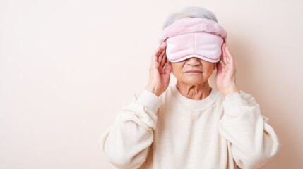 Peaceful Slumber: An elderly individual finds tranquility, donning a soft eye mask, symbolizing serenity and the art of relaxation.