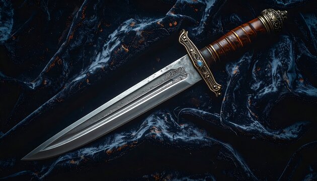 Ornate dagger on velvet.