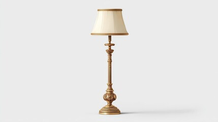 ornate gold tone floor lamp with cream shade isolated on transparent background