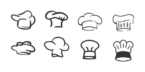 Chef Hat Icon Set – Editable Cooking and Restaurant Vector Design.
