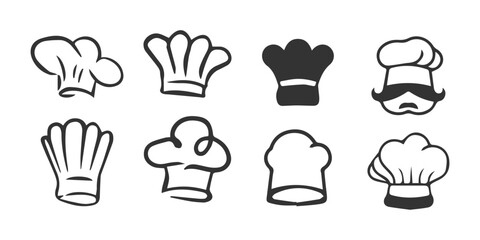 Chef Hat Icon Set – Editable Cooking and Restaurant Vector Design.
