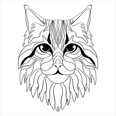Hand drawn vector line art of a cat, anti stress coloring image, tattoo sketch, zentangle black and white illustration