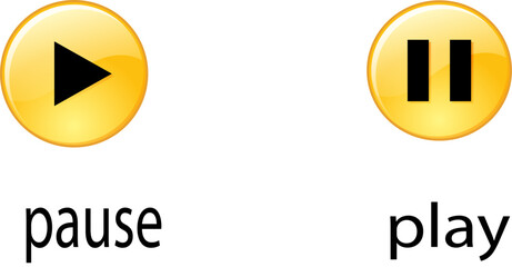 Play and pause buttons, golden yellow, on white background