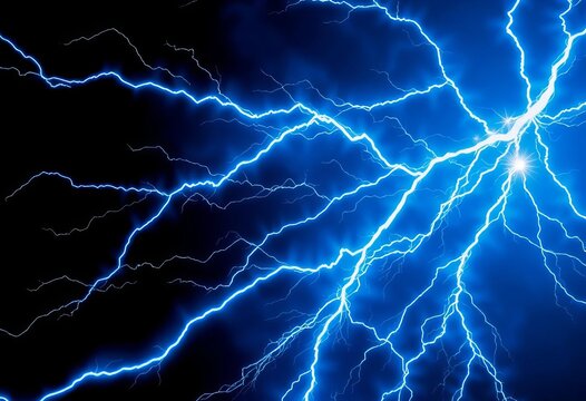 Abstract swirling blue lightning bolts, electric energy bursts, background, modern - Powered by Adobe