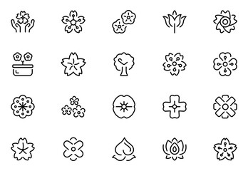Blossom colorful line icon set. Pictograms of flora, bloom, floral, blossom. Minimalist linear icons. Bloom linear icon set. Vector illustration. Pixel perfect.Thin outline icons pack