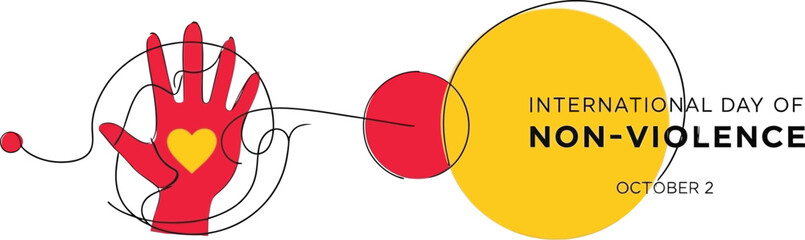 Inspiring graphic design for International Day of Non-Violence on October 2 with hand symbol and heart for peaceful campaign promotion