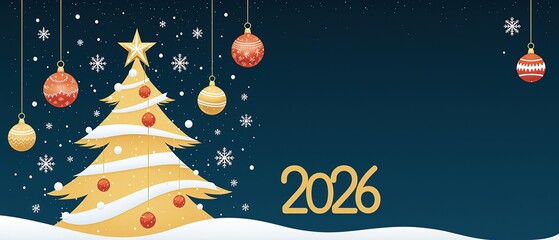 Festive Merry Christmas and Happy New Year banner, perfect for greeting cards, posters, holiday covers, and seasonal celebration designs.