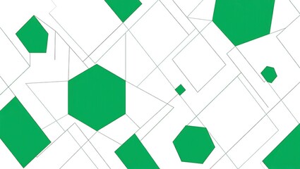 Minimalist abstract background with intersecting lines and polygons in green and white
