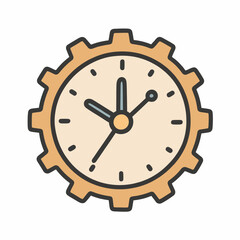 A creative and modern doodle-style icon combining a gear and a clock, a powerful symbol for productivity, efficiency, time management, and industrial progress.
