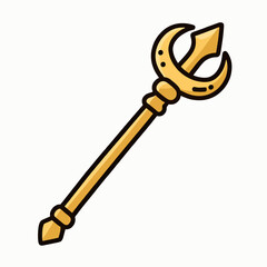 A simple and powerful doodle-style illustration of a golden magical scepter or trident, a classic icon of royalty, power, and divine authority in fantasy.
