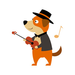Obraz premium A charming cartoon dog wearing a hat and jacket plays the violin with a musical note floating nearby perfect for music themed designs