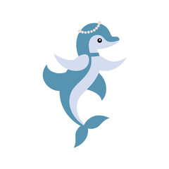 Elegant Dolphin Ballerina with Pearl Tiara Illustration on White Background, Cute Ocean Animal Ballet Character, Fantasy Sea Life Artwork for Kids, Nursery, Print and Design Elements