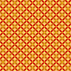 Seamless geometric pattern with red and orange petal-like shapes forming a flower-inspired abstract design. Decorative repeating motif with warm tones, perfect for wallpapers and textile prints
