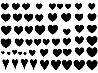 set of black hearts isolated on white background