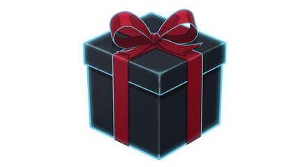 A digital vector of a sealed mystery box wrapped with ribbon and glowing effects, centered on a plain white background
