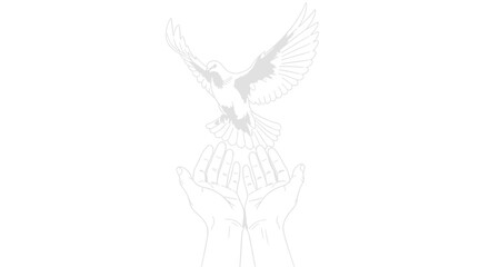 A stylized dove with outstretched wings is floating above open hands, symbolizing hope.