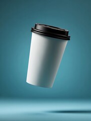 Blank white takeaway disposable paper kraft coffee cup isolated mockup or mock up template on light grey background Front view	