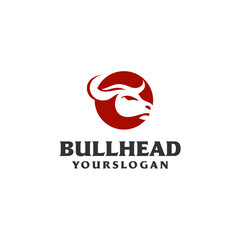 Majestic Bullhead Logo Design Featuring a Bold Silhouette and Circular Red Accents