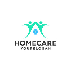 Modern Homecare Logo Design Featuring Abstract People and a Medical Cross Symbol
