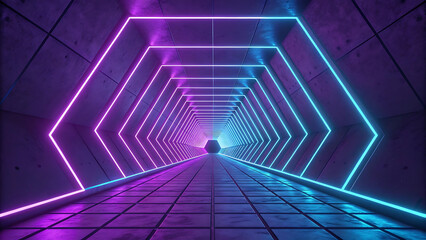 Obraz premium Glowing Holographic Tunnel with Neon Blue and Purple