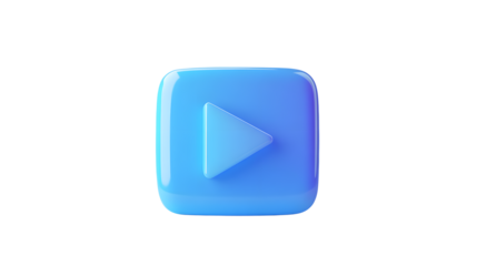 A glossy blue play button on a transparent background render icon