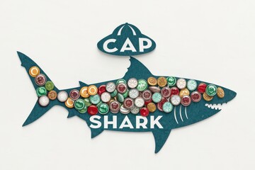 Creative shark silhouette filled with colorful bottle caps