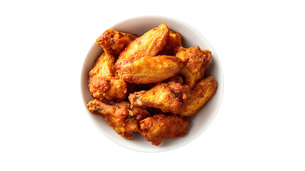 A top view of a bowl filled with crispy chicken wings