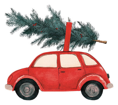 Fototapeta PNG Christmas car christmas tree illustration.