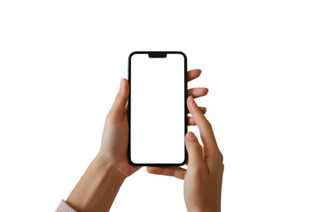 Hands holding a smartphone isolated on transparent background