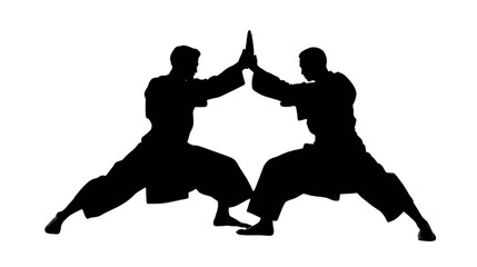Silhouette illustration of people performing martial arts movements