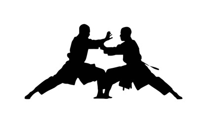 Illustration of a silhouette of a person doing kung fu exercise movements