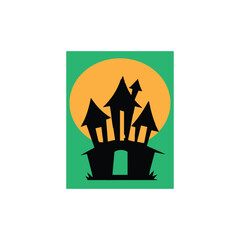 Haunted House Silhouette with Full Moon Background for Halloween Design