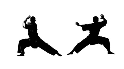 Silhouette illustration of a series of martial arts movements