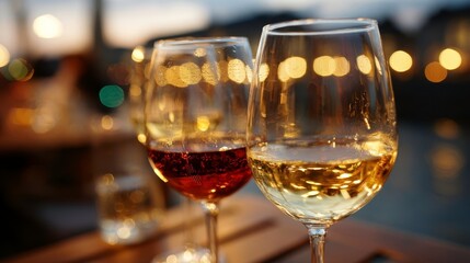 Wine Glasses Sunset: Red, White, Evening Drinks