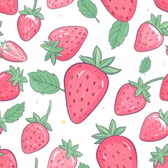 Pink strawberry pattern on white