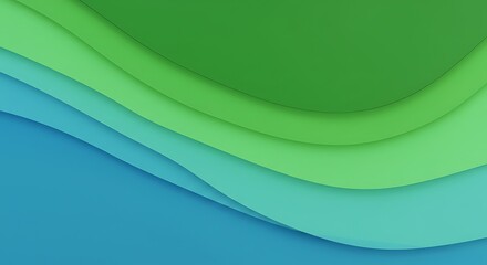 Abstract wavy green and blue layered background. Modern paper cut style with subtle shadows. Digital graphic design resource.