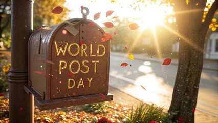 World Post Day, Glowing vintage mailbox bathed in bright morning sunlight.