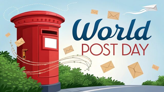 World Post Day, Global postal services with creative envelopes stamps mailboxes for World Post Day.