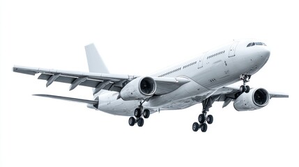 White Commercial Airplane Flying Against Clear Sky Background