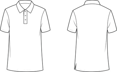 Flat vector, polo shirt front and back view, short sleeve fashion template, garment design, apparel mockup, clothing illustration