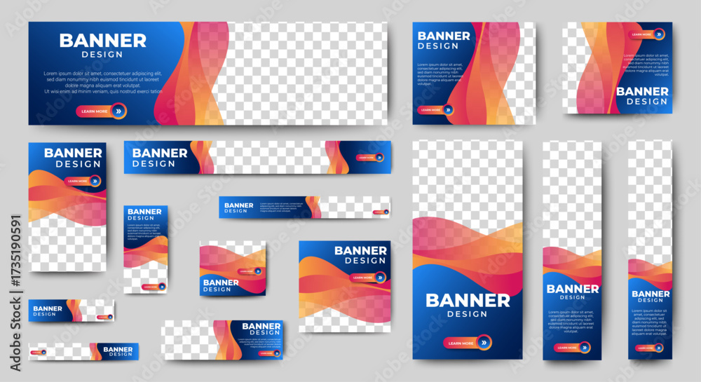 Sticker set bundle of ads banner template design with blue and red background. vector