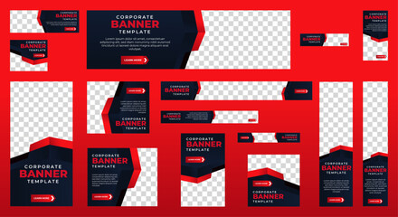 Business Advertising Banners template design with black and red background concept. vector