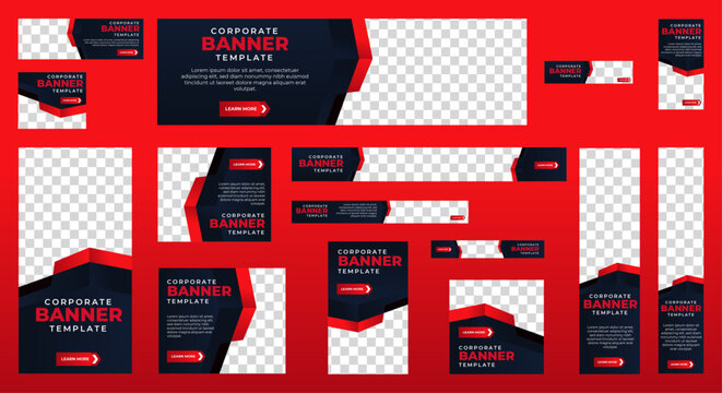 Business Advertising Banners template design with black and red background concept. vector