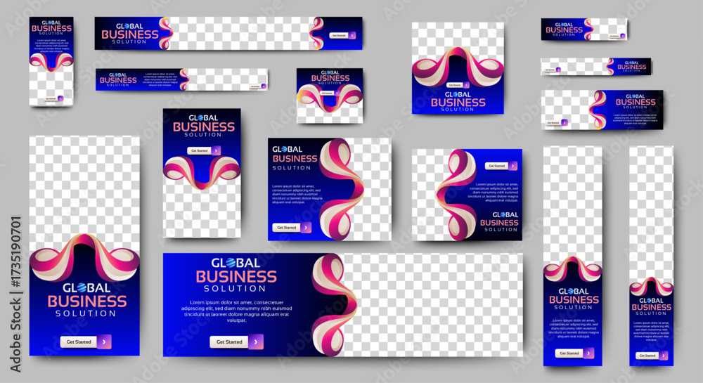 Wall mural business banner set for web display ads template. vector