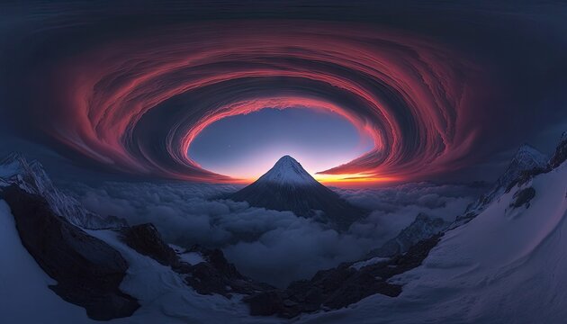 Epic mountain peak framed by swirling clouds - Powered by Adobe
