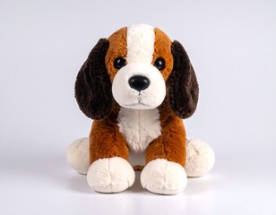 Plush dog toy, sitting pose