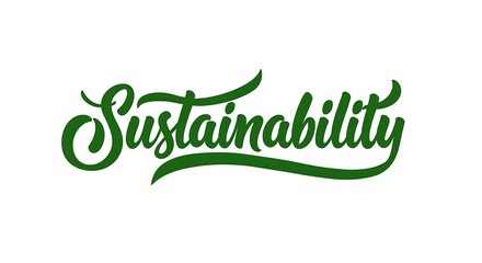 Green 'Sustainability' Script Text on White Background - Eco-Friendly Concept