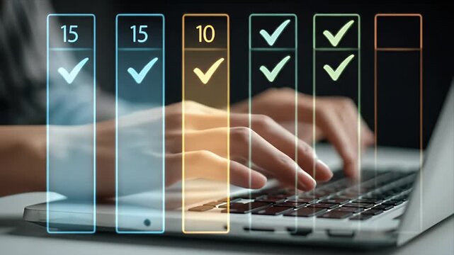 Task Management Progress Checkmarks on Laptop Screen Business Goals Achievement Success Workflow